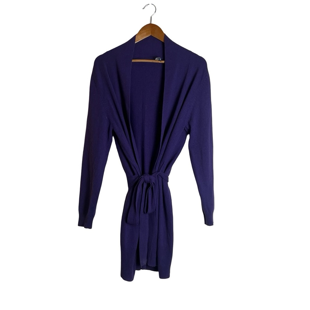 WoolOvers Purple Merino Wool Cashmere Belted Shawl Cardigan Sweater Womens XL